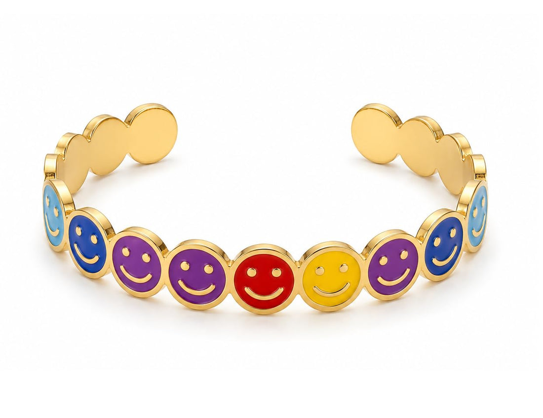Women Smiley Face Bracelet Stainless Steel, Colorful Open Cuff Bangle Bracelet, Free Size Fashion Bracelet for Daily Wear, Casual Style & Gift
