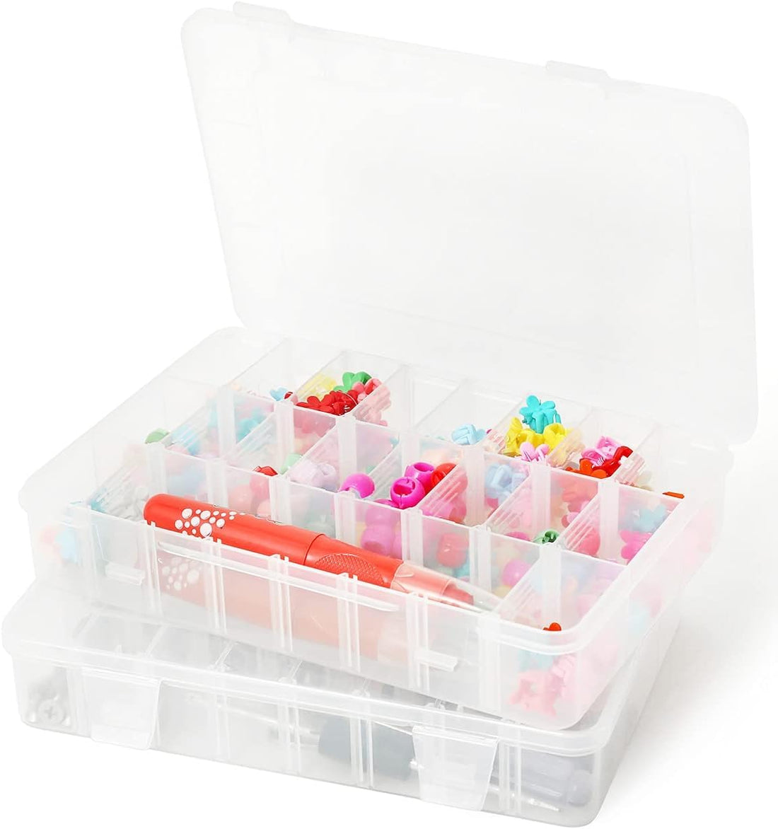Multi-Use Adjustable Organizer Box, Transparent Storage Box for Accessories, Sewing Tools, Beads, Medicine, Adjustable Transparent Divider Box with Removable Dividers (24 Compartments)