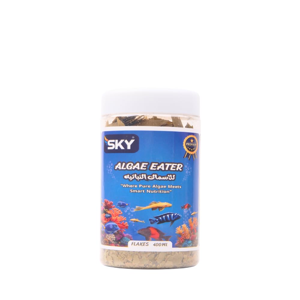 Sky Algae Eaters 400ml Flakes Fish Food - Plant Based Fish, Algae Rich Formula for Pleico and Herbivore Ciclide