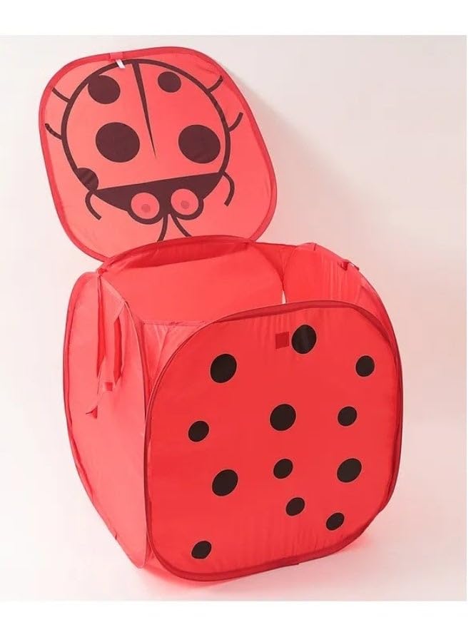Square Laundry Basket with Lid, Red Ladybug Design, Plastic, for Storing Laundry and Toys