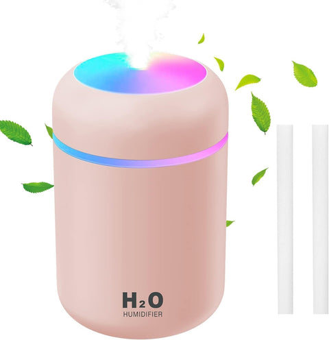 CLEMATIS Cool Mist Humidifier & Aroma Diffuser, Revitalize Your Space with Colorful Ambient Lighting - Ideal for Home, Office, and Car (Pink)