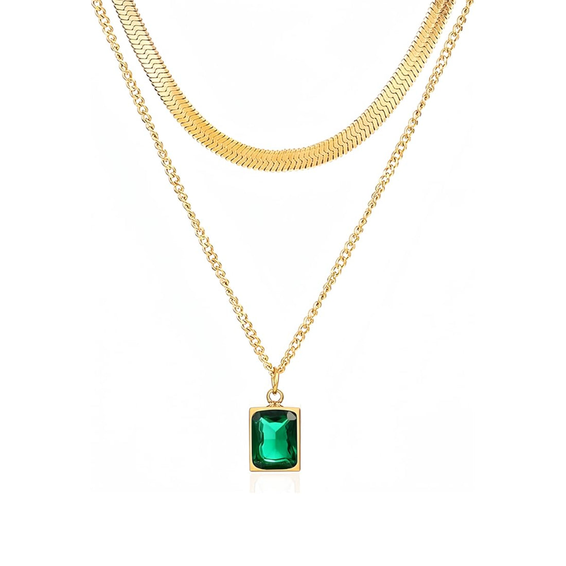 Julia Store 18k Gold Plated Stainless Steel Hypoallergic Deluxe Dainty Trendy Retro Emerald Necklace Dainty Herringbone Snake Chain Choker Necklaces Jewelry Gifts