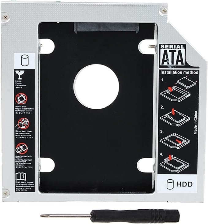 Extra Hard Drive or SSD in Place Optical Drive Caddy - Hard Drive Mounting Bracket with Screwdriver Compatible with HP, Lenovo, Dell and Acer Laptops (B, 12.5mm)