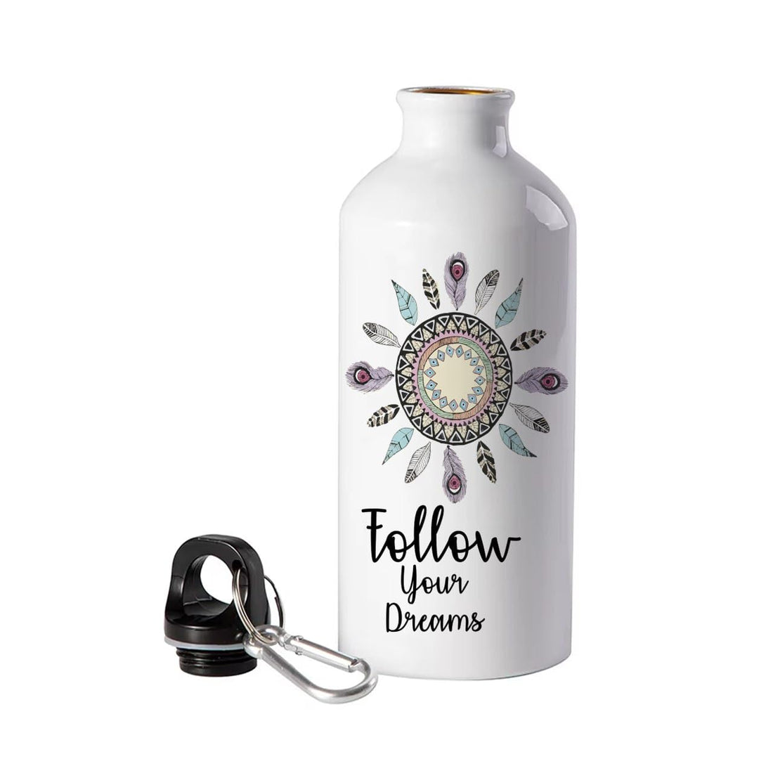 Sports water bottle, Aluminum water bottle, 500 ml, One sided printing, dream catcher design, follow your dreams,We print your gift