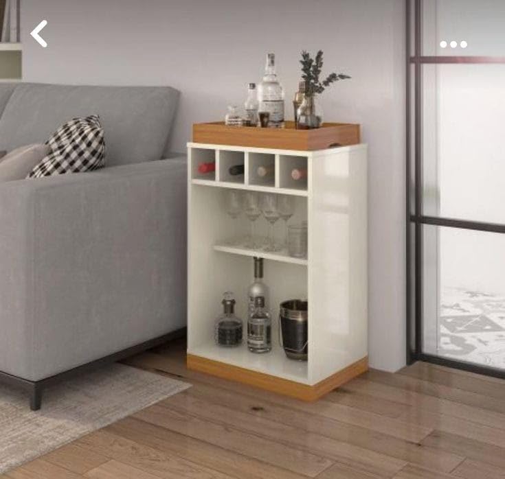 Modern Home Coffee Corner White with Natural Wood Industrial Wood Open Shelves Glass Bottle Storage