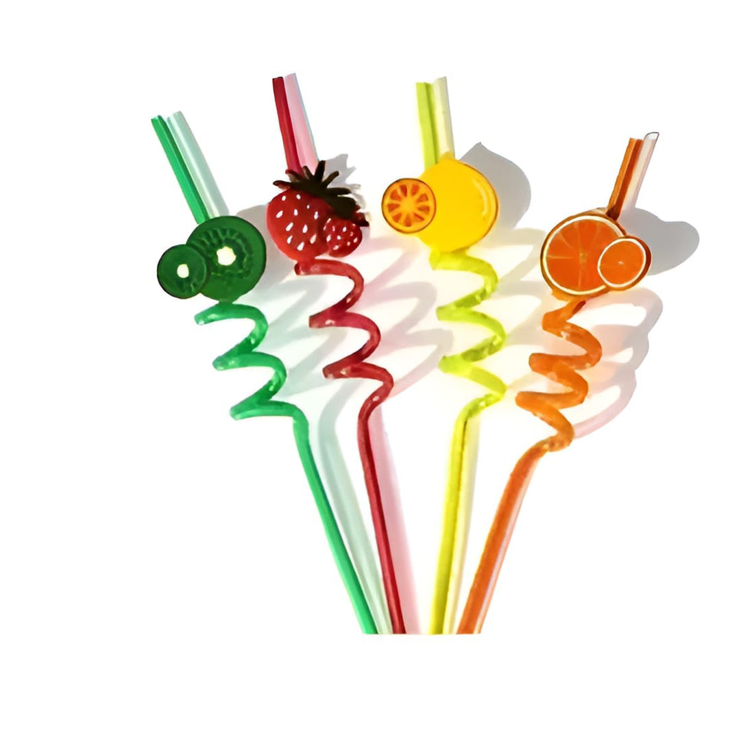 YBN 4 PCS Curly Reusable Straws Smoothie Drinking Straws Kids/Birthday Party Decorations for Kids Girls (Pack of 1) (8)