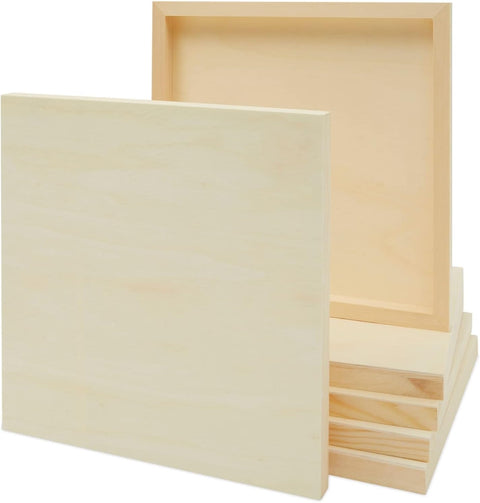 JAZZEEL Unfinished Wood Canvas Panels, Cradled Painting Boards, 6 Pack 30.5x30.5 cm, Natural Color, For Oil Acrylic Pouring Art Mixed Media Clay Crafts, Encaustic Pyrography Wall Decoration