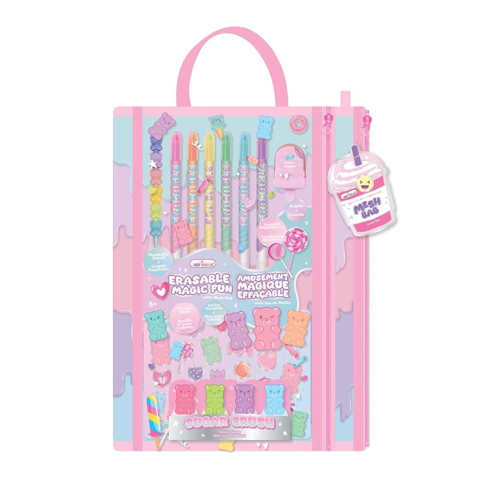 Hot Focus - Sugar Crush Erasable Magic Fun with Mesh Bag Stationery Set - 354SC