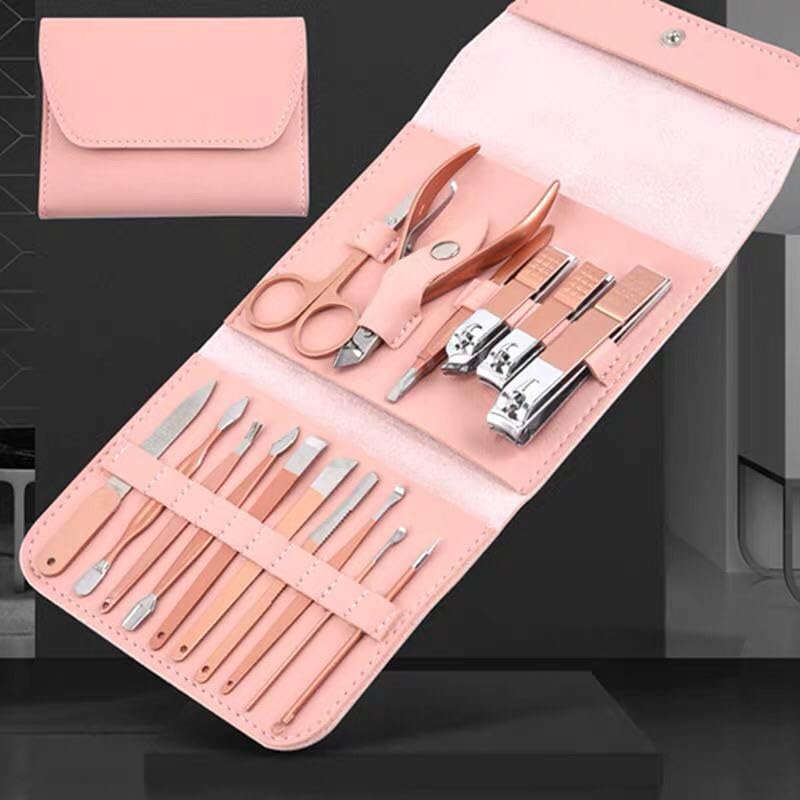 16 Pieces Manicure Pedicure Kit with Leather Case, Scissors, Nail Clippers, Nail File