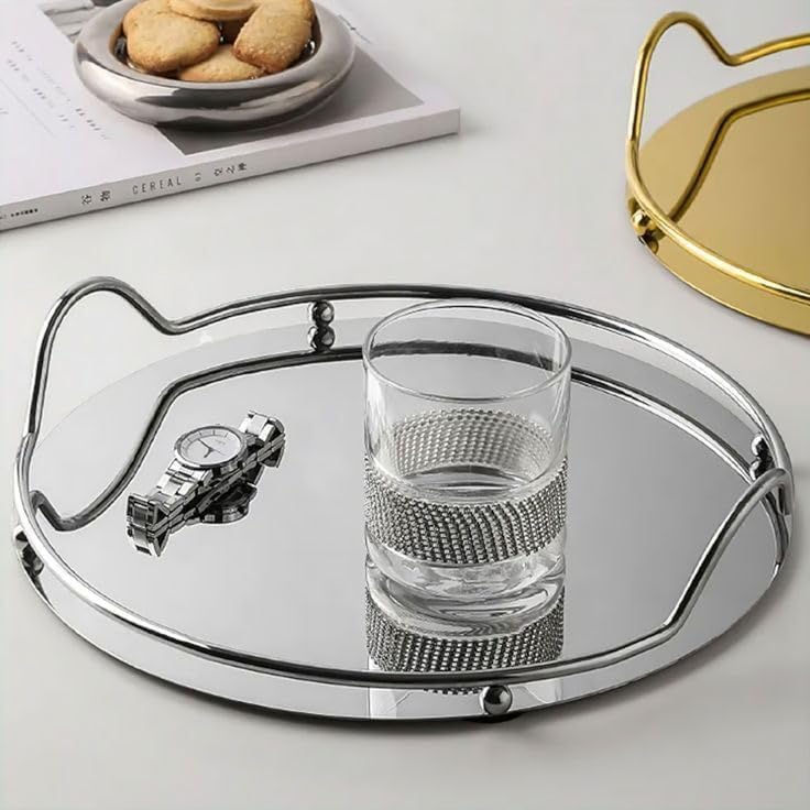 Stainless Steel Serving Tray 2 Tray (Silver) (Silver Round)