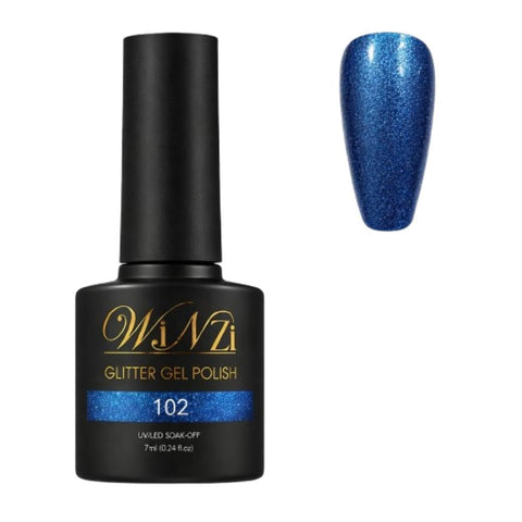 Glitter Blue Gel Nail Polish 7ML, Dark Blue Sparkly Gel Polish with Fine Glitter, Soak Off UV LED, Smooth Application, Long Lasting Shine for Salon Use and DIY Manicure at Home (102)