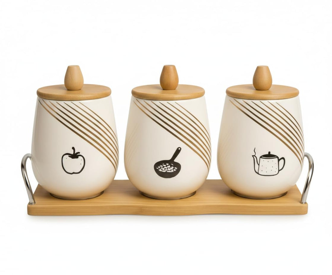 Home Care TT-1542 3-Piece Ceramic Tea/Sugar/Coffee Set Charming Kitchen Organization, Pack of 1 - White Ceramic