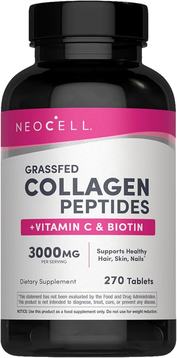Premium Vital Collagen Peptides 270 Caplets - with Vitamin C & Biotin - Grass-Fed Bovine - with Practical Pill Box - Hair, Skin & Nails Matrix - Structural Vitality Support - Non-GMO