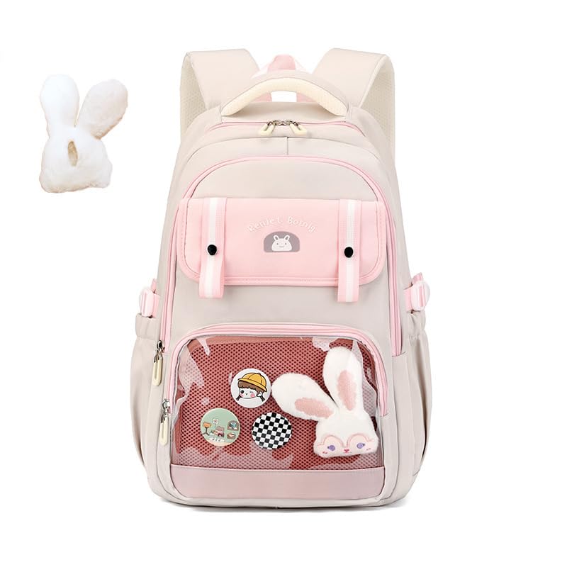 School Backpack for Girls - Lightweight, Large Capacity, 15.6-inch Laptop, Multi-Pocket, Water-Resistant, Stylish with Cute Accessory, Perfect for School, Travel, and Daily Use -M198-Pink