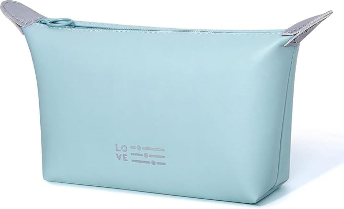 Toiletry Bag PU Leather Cosmetic Makeup Wash Bag - Waterproof Portable Travel Bag for Men Women (Baby Blue)