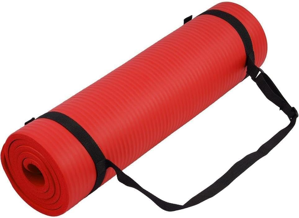 TRUE FIT® Ultimate Premium Yoga Mat 10mm Thick Non-Slip Yoga Mat with Attached Strap Ideal for High-Intensity Interval Workouts, Pilates, Yoga and Many Other Home Workouts (Red)