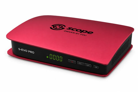 Scope S-EVO PRO Full HD 1080P Receiver, Support H.265 HEVC, 16MB Memory, Voice Remote, Quick Start, Red