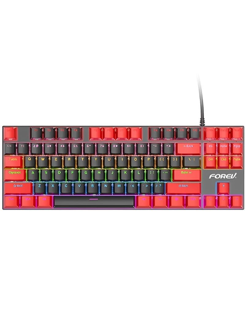 Fv-Q301 Rainbow Tkl Mechanical Gaming Keyboard – Blue Switch – 87 Keys – Black Red