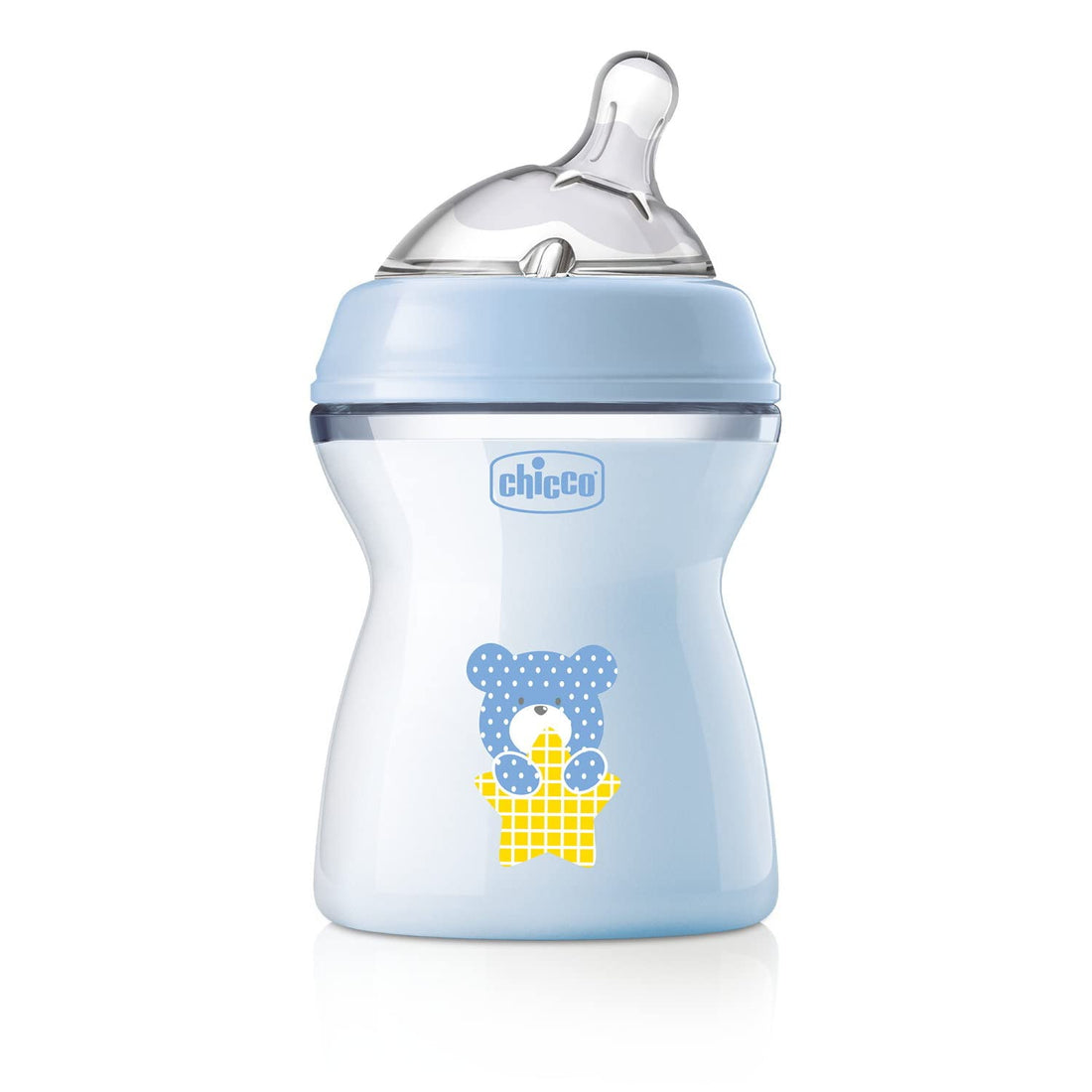 Chicco Natural Feeling Anti-Colic Bottle 2 Months + 250 ml, Soft and Flexible Silicone Teat Feeding Bottle Suitable for Mixed Breastfeeding Medium Flow Blue