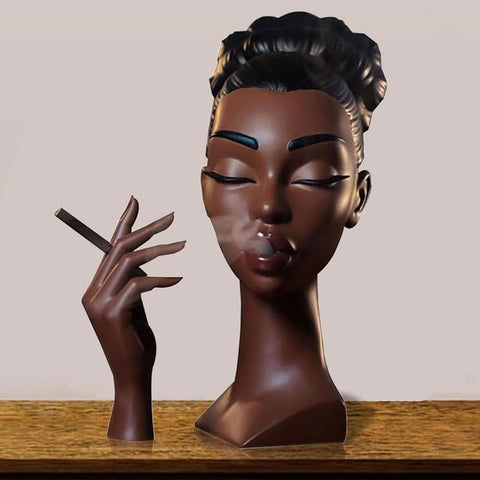 Black Woman Incense Holder, Resin Incense Burner, Art Face Design, Home Decor, 10 Inch, Brown
