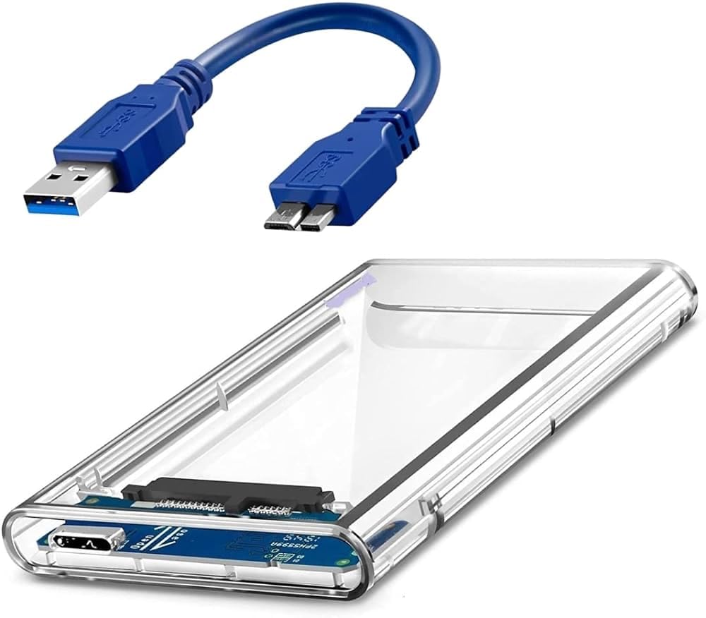Exon X1113 HDD Enclosure 2.5 Inch - Hard Disk Drive External Case Caddy - USB 3.0 SATA, for HDD, Solid State Drive SSD - CLEAR