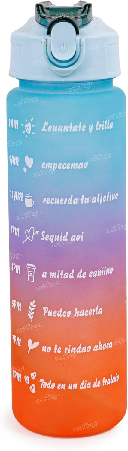 Motivational Time Marker Water Bottle with Straw Strap, 900ml, Leakproof, BPA Free, PC Plastic, Gradient Color for Gym Office School Travel