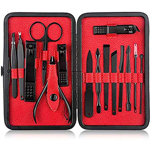 Brain Freezer 15 In 1 Nail Clippers Set Pedicure Kit Stainless Steel Nail Clipper,Professional Nail Scissors Grooming Kit Manicure Includes Cuticle Remover Tools With Portable Travel Case Black Red