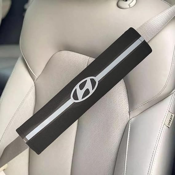 2 Pieces Soft Leather Car Seat Belt Cover Case for Hyundai Cars - Black