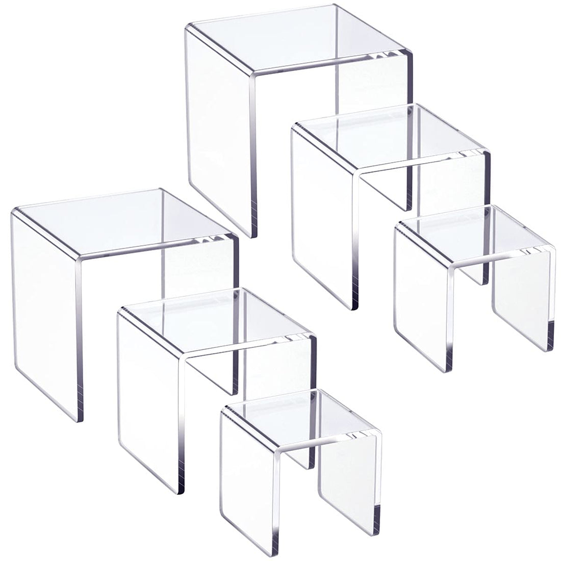 BEST MEDIA 2 Sets of Clear Acrylic Display Risers, 3-Tier Stand Showcases for Dessert Tables, Jewelry Displays, Collectibles, Retail Counters, Sturdy Transparent Presentation, Clear