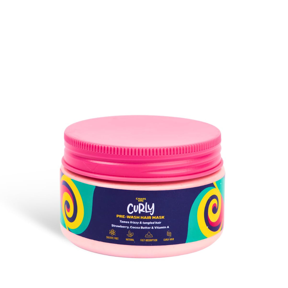 Chaos Curly Hair Mask for Kids – 150 ml Travel Size – Pre wash Treatment for Tangled, Frizzy Curls – With Cocoa Butter, Strawberry – Defines Curls, Easy Brushing- Sulphate-Free, Easy to Pack