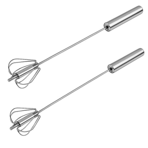 2 Pcs Stainless Steel Press Hand Egg Whisks – Automatic Rotating Kitchen Mixer for Beating Eggs, Mixing Batter, Cream, Coffee – Easy to Use, Durable, Rust Resistant Cooking Tool