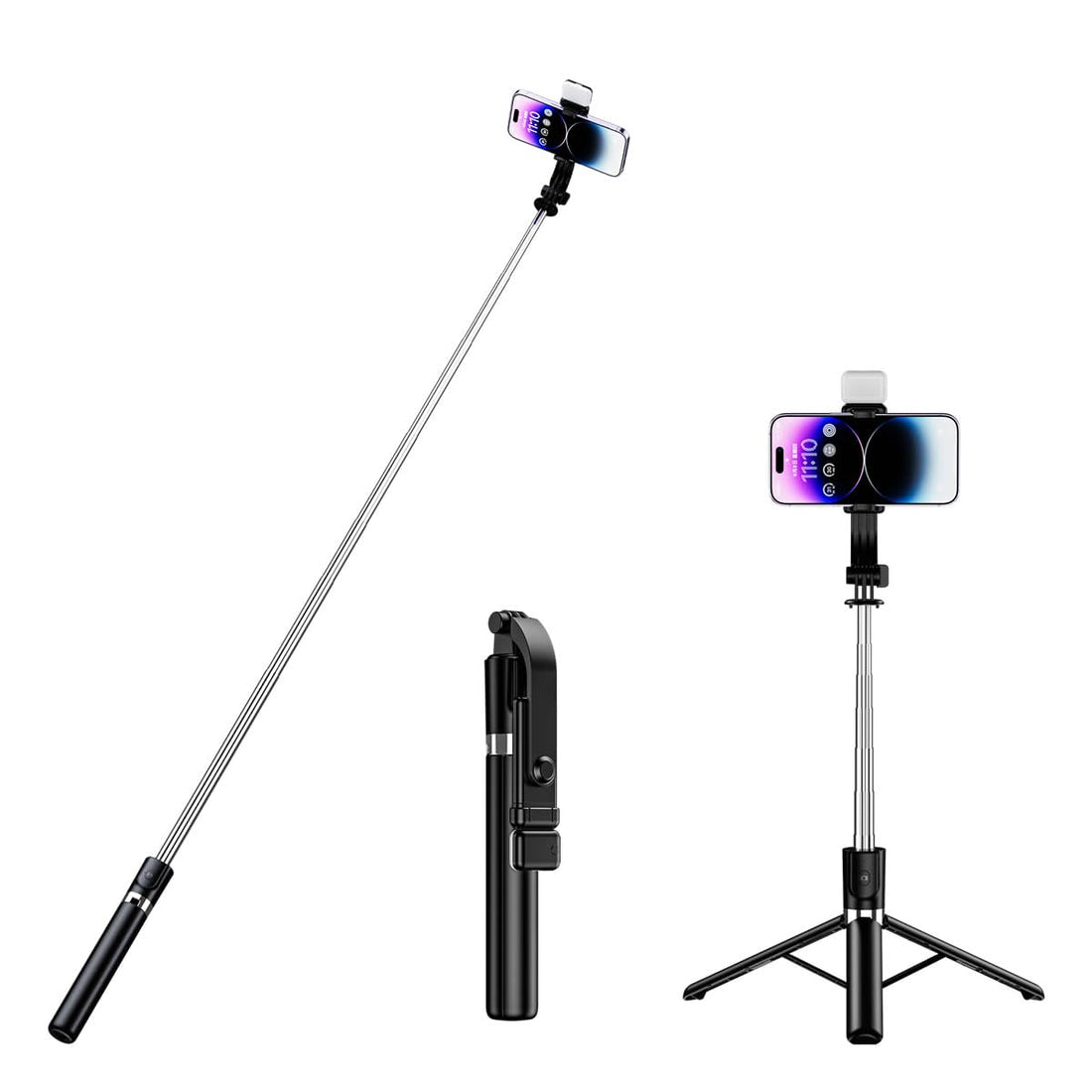 Selfie Stick with Fill Light, 51 inch Extendable and Portable Stable Selfie Stick Tripod with Wireless Remote Shutter Compatible with iPhone Android Smartphone for Video Recording, Photo