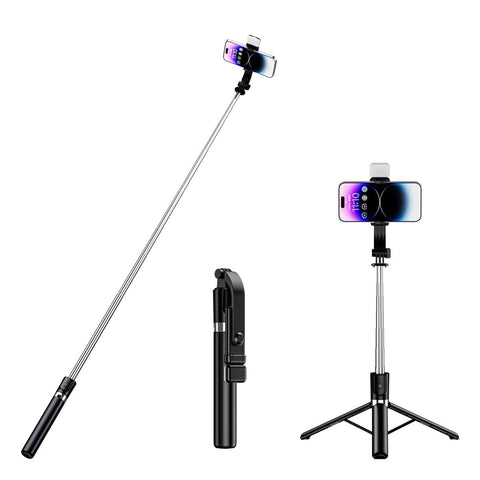Selfie Stick with Fill Light, 51 inch Extendable and Portable Stable Selfie Stick Tripod with Wireless Remote Shutter Compatible with iPhone Android Smartphone for Video Recording, Photo