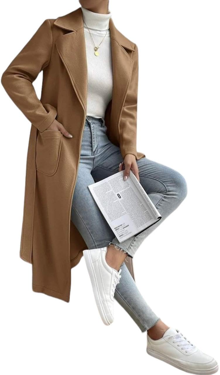 Women's 2025 Grey Wool Trench Coat with Belt