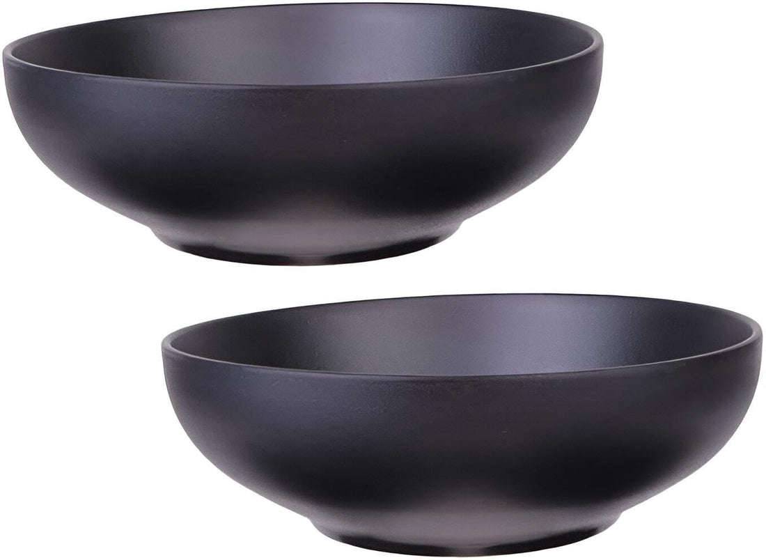 Black Melamine Bowl, Large Serving and Mixing Bowls, Durable Japanese Style Melamine Bowl, Japanese Ramen Serving Bowl, Round Melamine Ramen Bowl, Pasta Soup Bowl (2pcs Small)