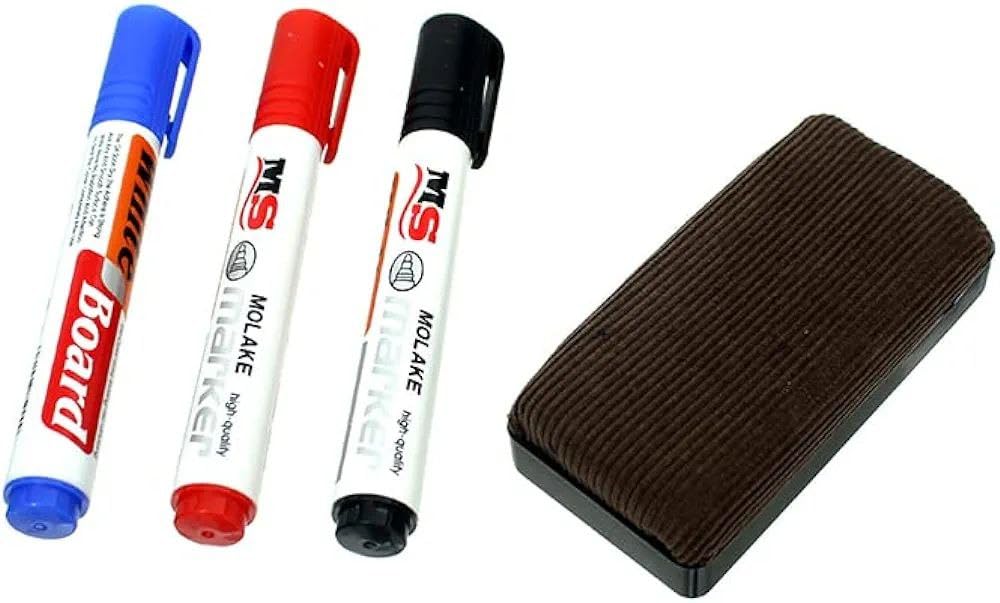 Chalkboard Marker and Squeegee Set - Eraser - Basher (Blue/Black/Red) - Three Pens for Multi Color Value Set