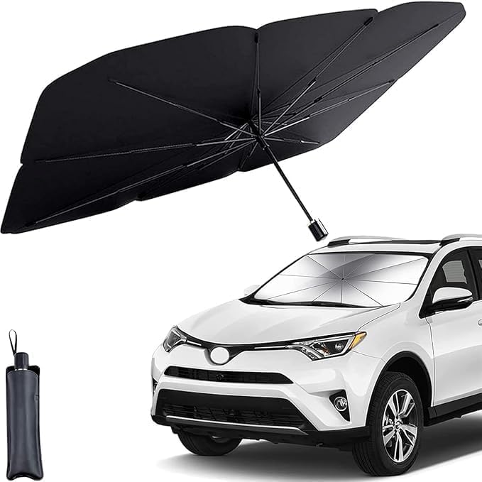 Foldable Car Windshield Sun Shade Umbrella – Blocks UV Rays & Heat for Ultimate Protection, Keeps Your Vehicle Cool and Comfortable, 120 x 60 CM, Elegant Black Design for Easy Use (Black)