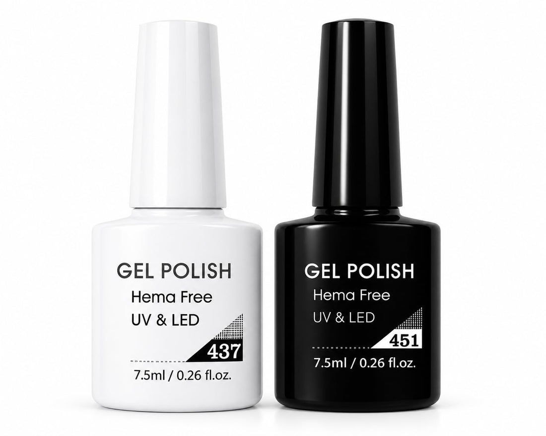 2 Pieces Gel Nail Polish Set White & Black, Soak Off UV LED Gel Polish Kit, Solid High Pigment Colors, Smooth Full Coverage Formula, Long Lasting Shine, Easy Application for Nail Art, 7.5ml (437/451)