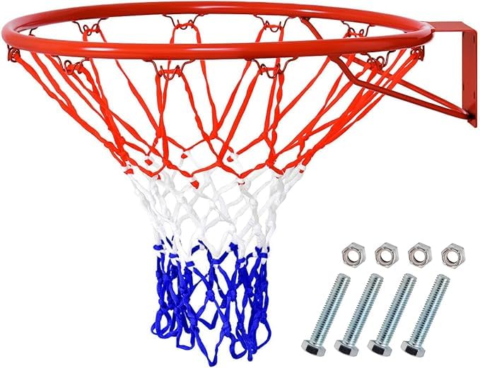MD Stay Fit Basketball Hoop, 45 cm Steel Frame, Red with White and Blue Net