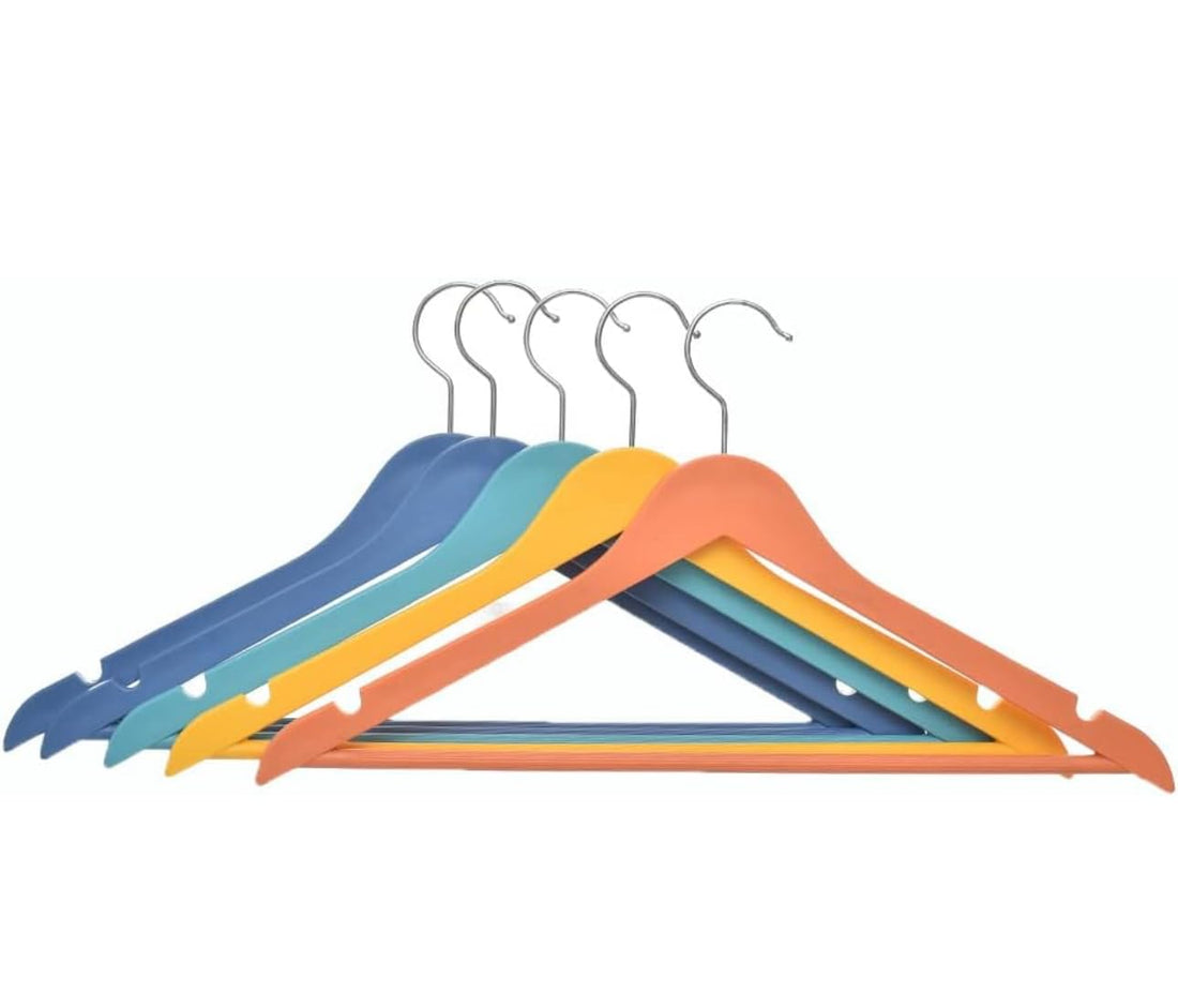 Downtown 5-Piece Heavy-Duty Clothes Hangers Set, 42cm Multi-Color Hangers with Stainless Steel Hooks, Non-Slip Space-Saving Wardrobe Organizers for Daily Garment and Coat Storage Use