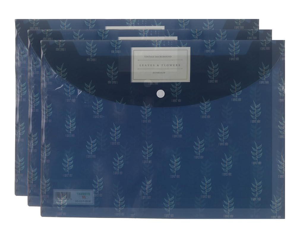 3A FC-4-18 Plastic Paper Folder 18 Micron 26 * 35 cm with Clips Set of 3 Pieces - Navy