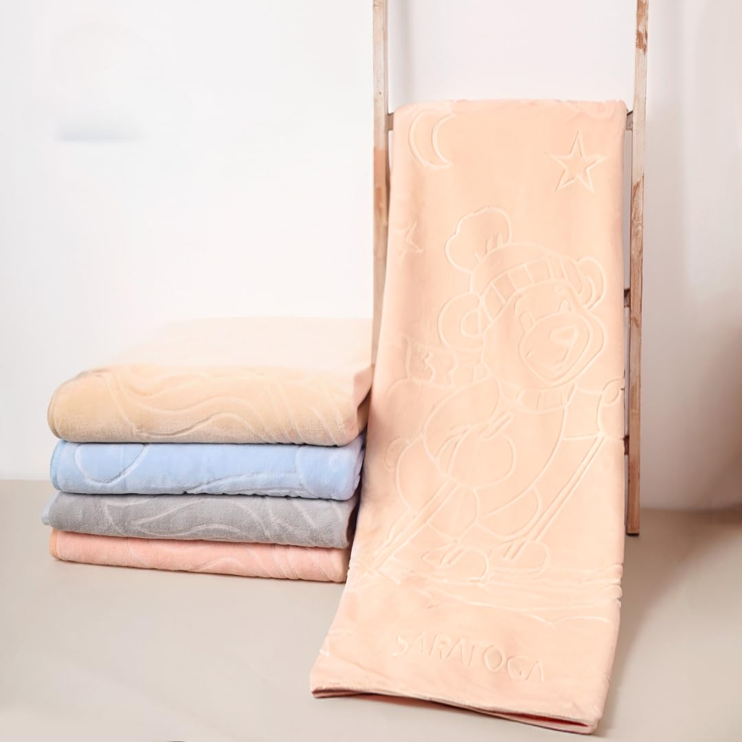 Engraved Soft Double Layered Velvet Fleece Blanket For Girls And Boys Lightweight Cozy Warm Blanket With Colorful Design Beautiful Throw For Home Bed Sofa School Use 110x90cm (Beige)