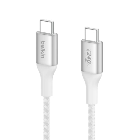Belkin BoostCharge USB-C to USB-C Power charger cable, USB-IF certified fast charging cable with 240W Power Delivery for iPhone 15, MacBook, Chromebook, Samsung Galaxy, iPad, Pixel & More - 1m, white