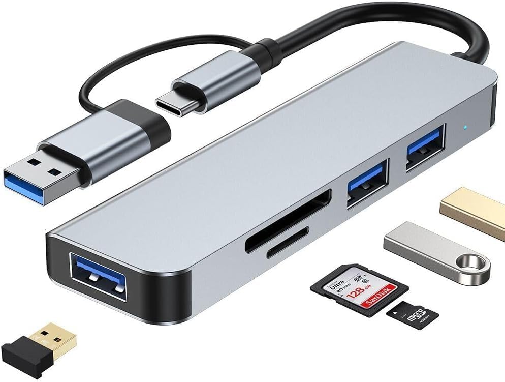 WeFly USB C Hub, USB C Adapter 5-in-1 with 3 USB Ports and SD microSD Card Reader, USB Docking Station Compatible with MacBook, Samsung Galaxy, Laptops, Mobile Phones and Tablets