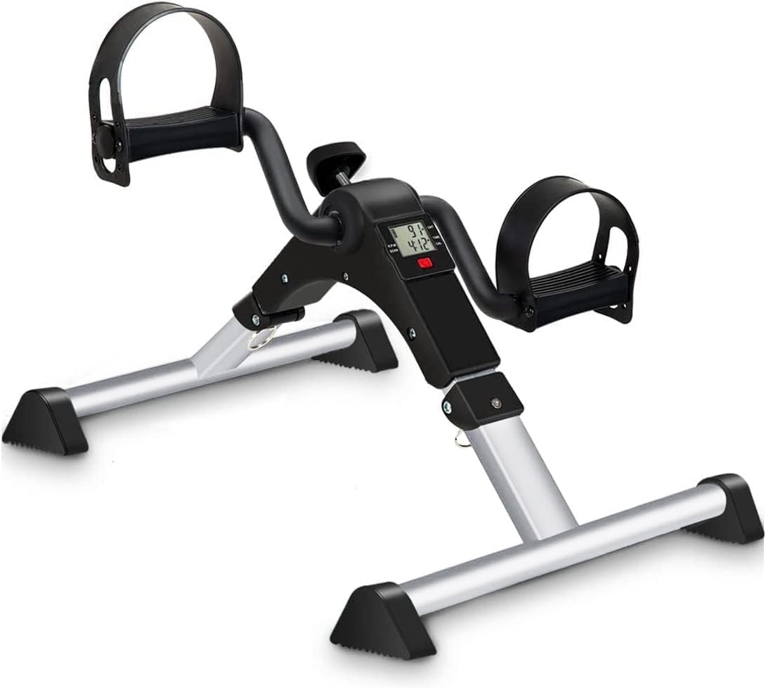 Under Desk Exercise Bike Pedal Exerciser, Fully Assembled Pedal Exerciser for Seniors, Foldable Mini Exercise Bike for Office Fitness with LCD Display, Peddler Exerciser for Arm & Leg Workout