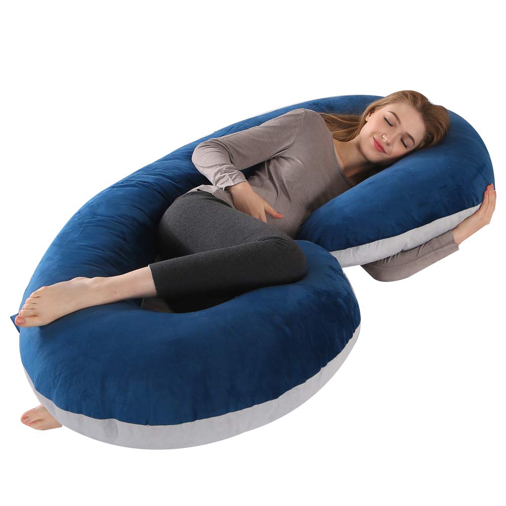 Moro Moro 3 Pregnancy Pillow, C Shaped Full Body Pillow 52", Maternity Pillow Support For Back, Legs, Neck, Hips For Pregnant Women With Removable Washable Velvet Cover(Lightgrey/Navy-blue)
