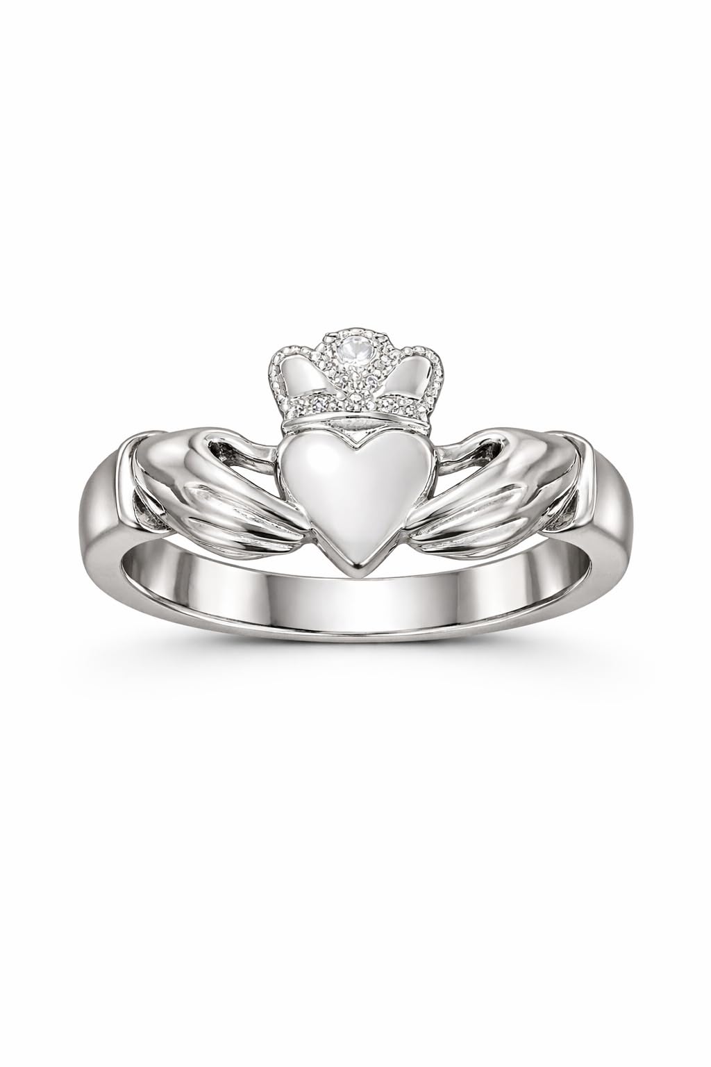 3 DIAMONDS Women's Crown Heart Ring, Platinum Rhodium Plated Silver Tone with Shiny Zircon Details, Romantic Elegant Design for Occasions