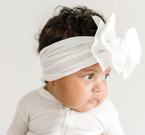 Baby Headband with Big Bow, White, Soft Fabric, Hair Accessory for Newborn Up to 5 Years