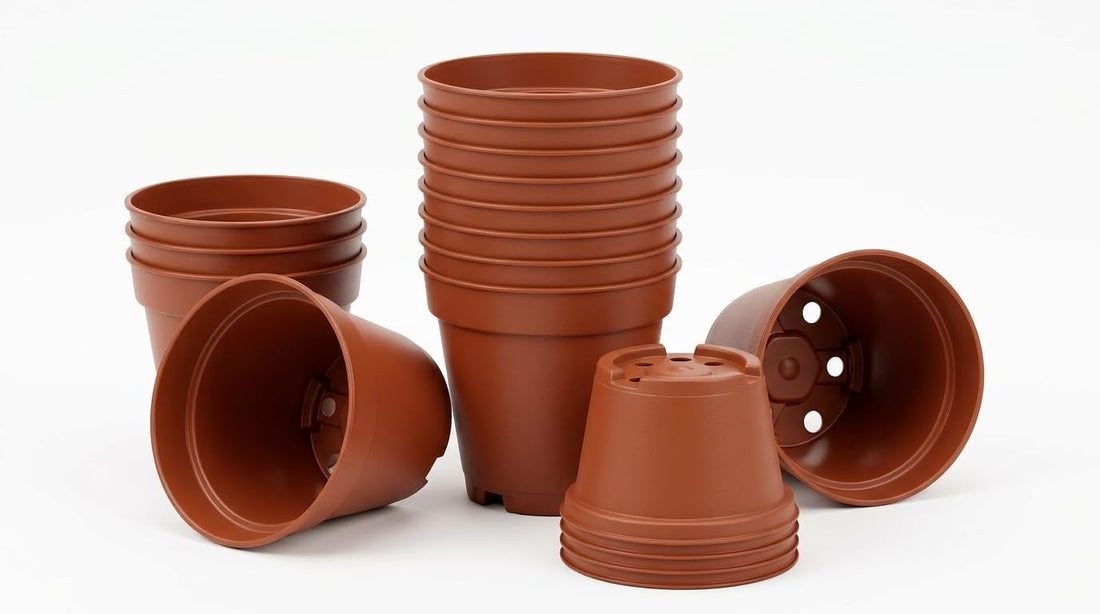 Plastic Plant Nursery Pots, 5.5 cm,Brown, Set of 10, Made in EU