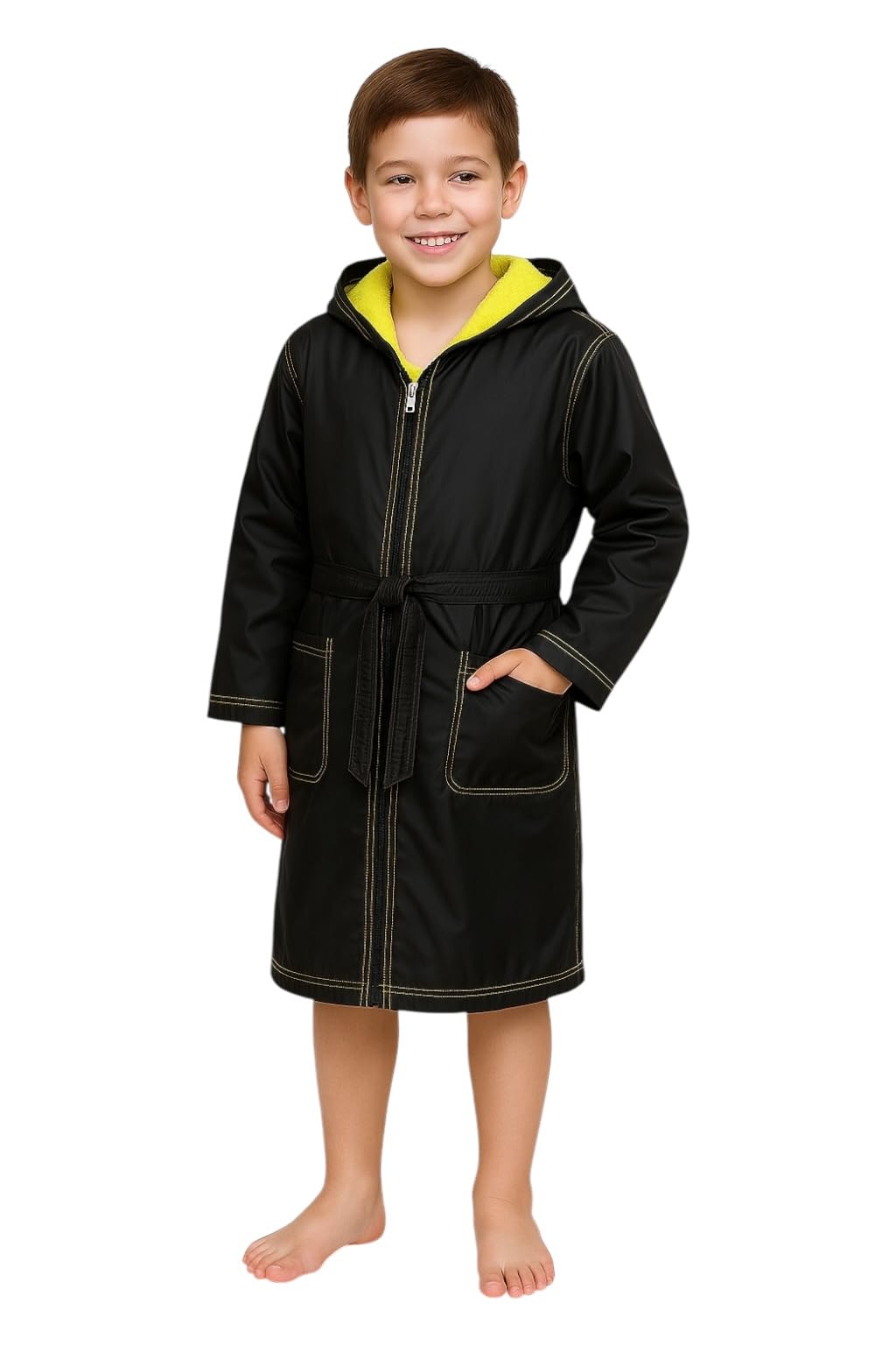 Boys Hooded Robe Padded Outdoor Waterproof Material Zipper Belt Summer Home